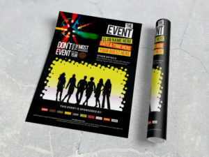 bold and vivid event flyer rolled