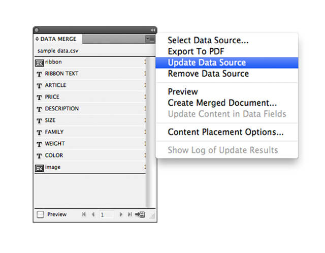 Update Data Source for Data Merge InDesign