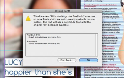 missing fonts error indesign