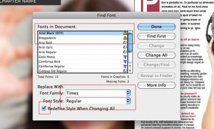 replace fonts in indesign