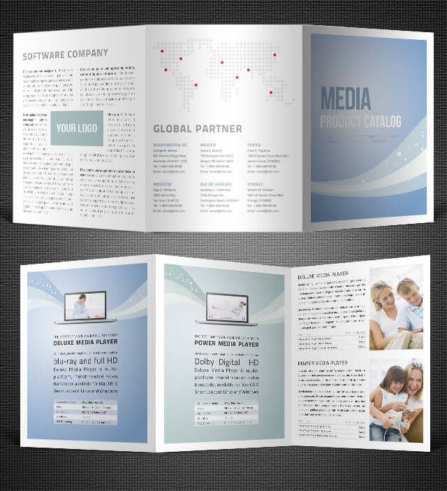 Media Software Catalogue. Trifold 6 pages, perfect for 2 products.